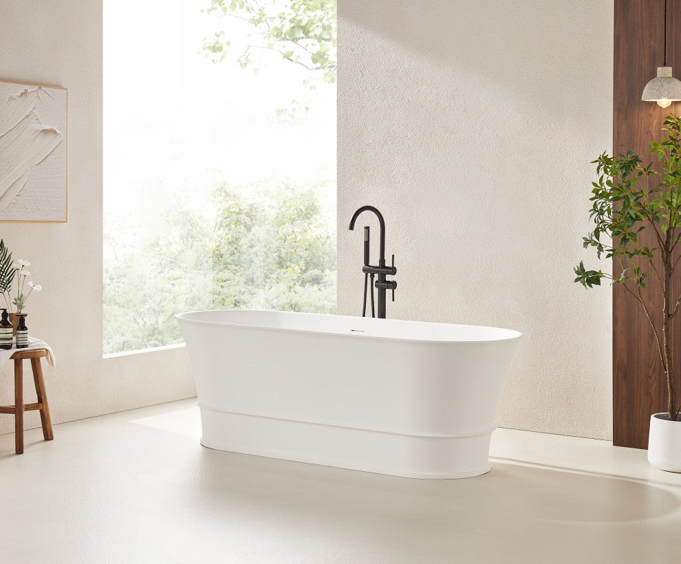Vanity Art 59" x 28" Freestanding Soaking Stone Resin Bathtub