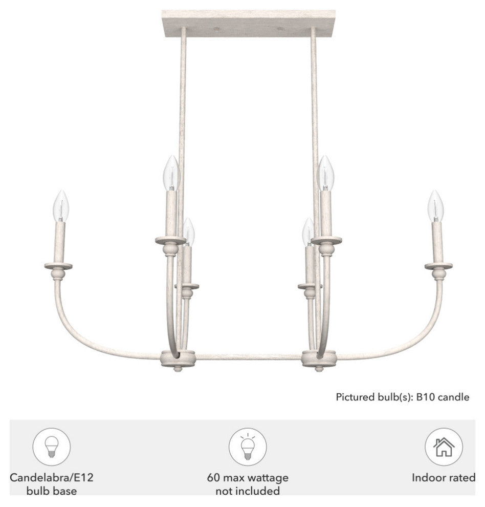 Southcrest Distressed White 6 Light Linear Chandelier Light