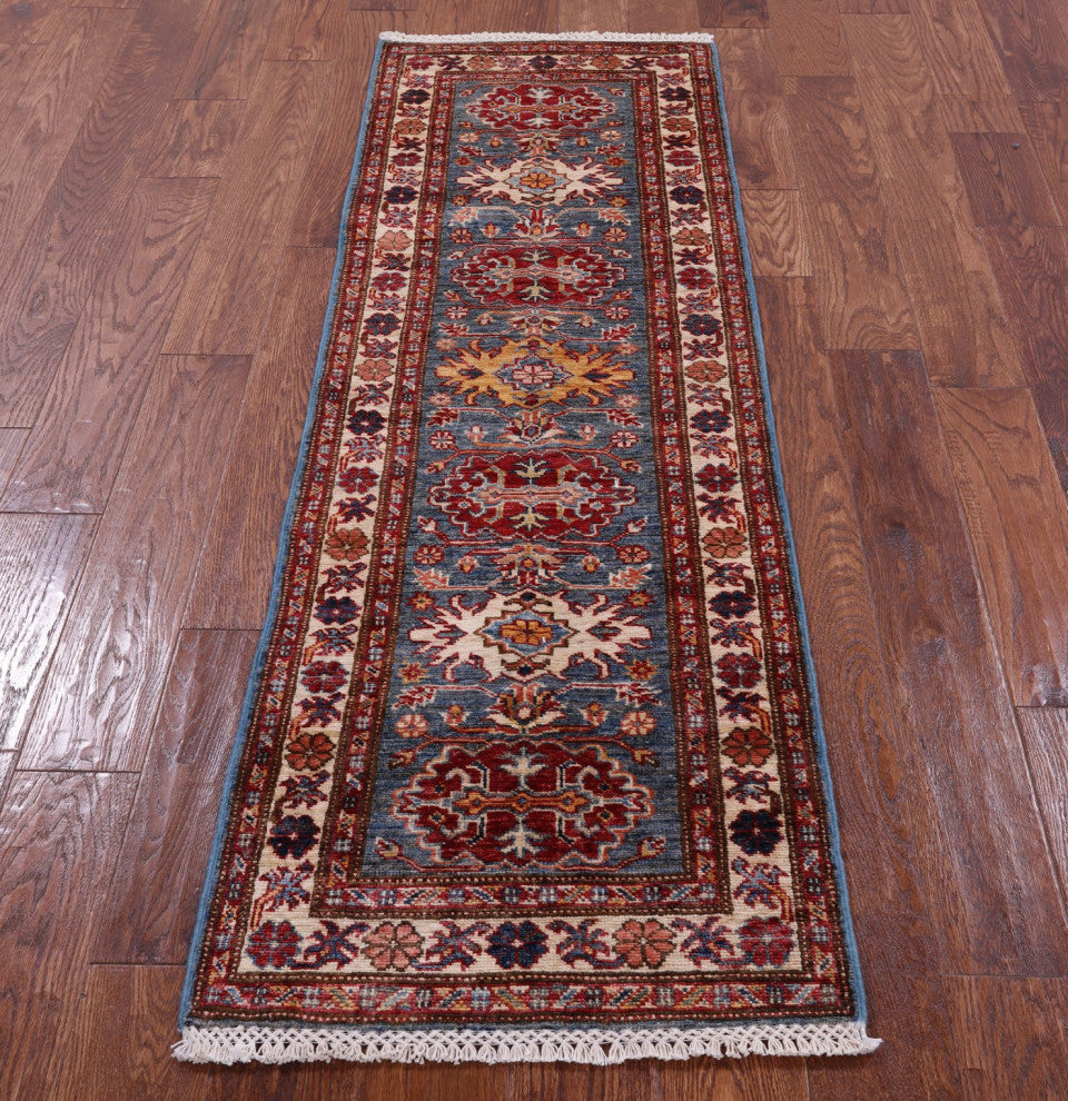 1' 11" X 6' 2" Runner Hand Knotted Super Kazak Geometric Wool Rug Q10292