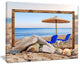 "Framed Beach with Chairs and Umbrella" Seashore Canvas Print, 20"x12"