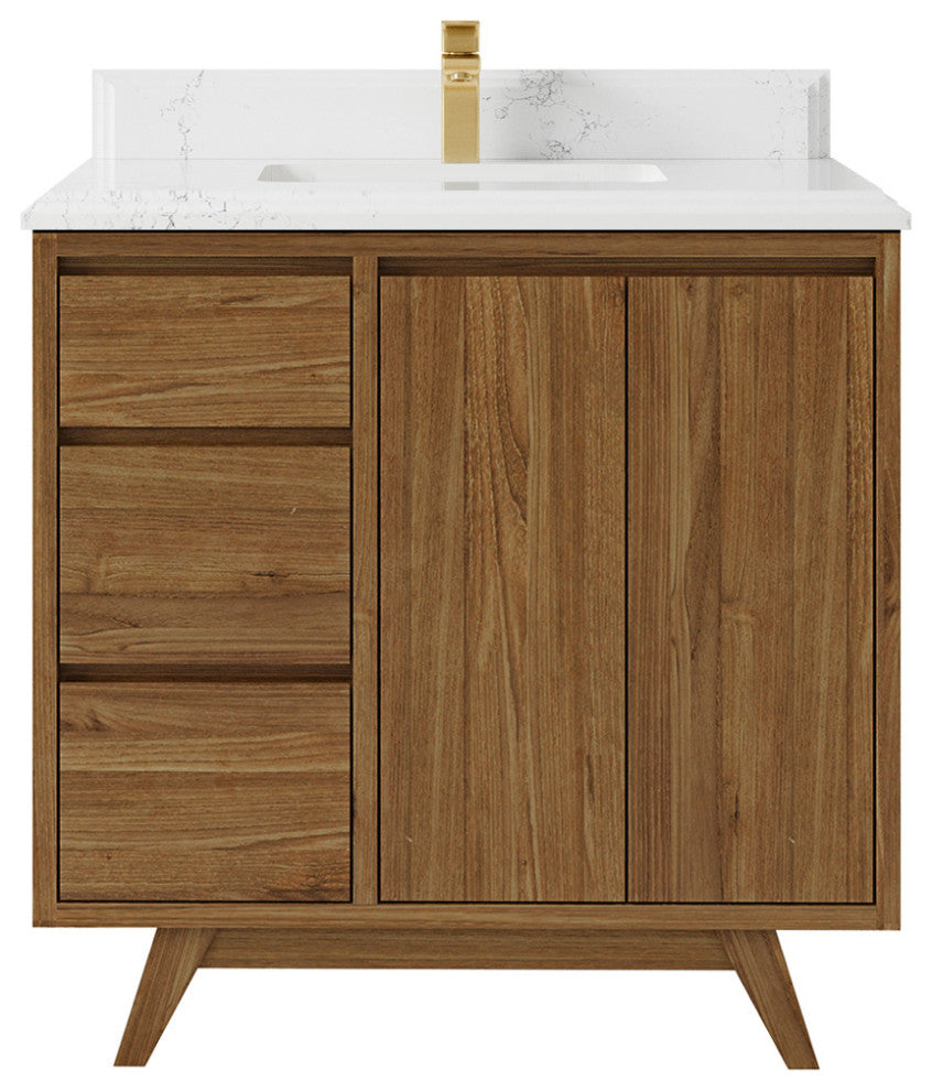 Madison Teak 36 Center Sink Bath Vanity in Dark Natural 1.5" Empira Quartz