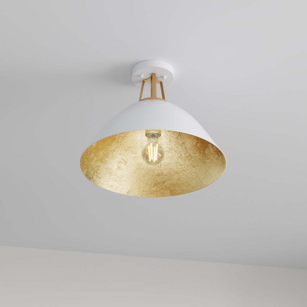 Farmhouse Gold Leaf Inside Semi Flush Mount Ceiling Light, White