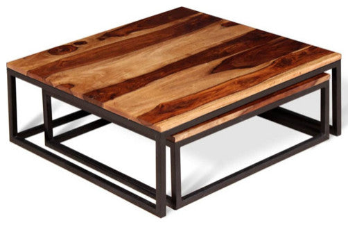 vidaXL Nesting Table Set of 2 Coffee Table Side End Table Solid Wood Sheesham