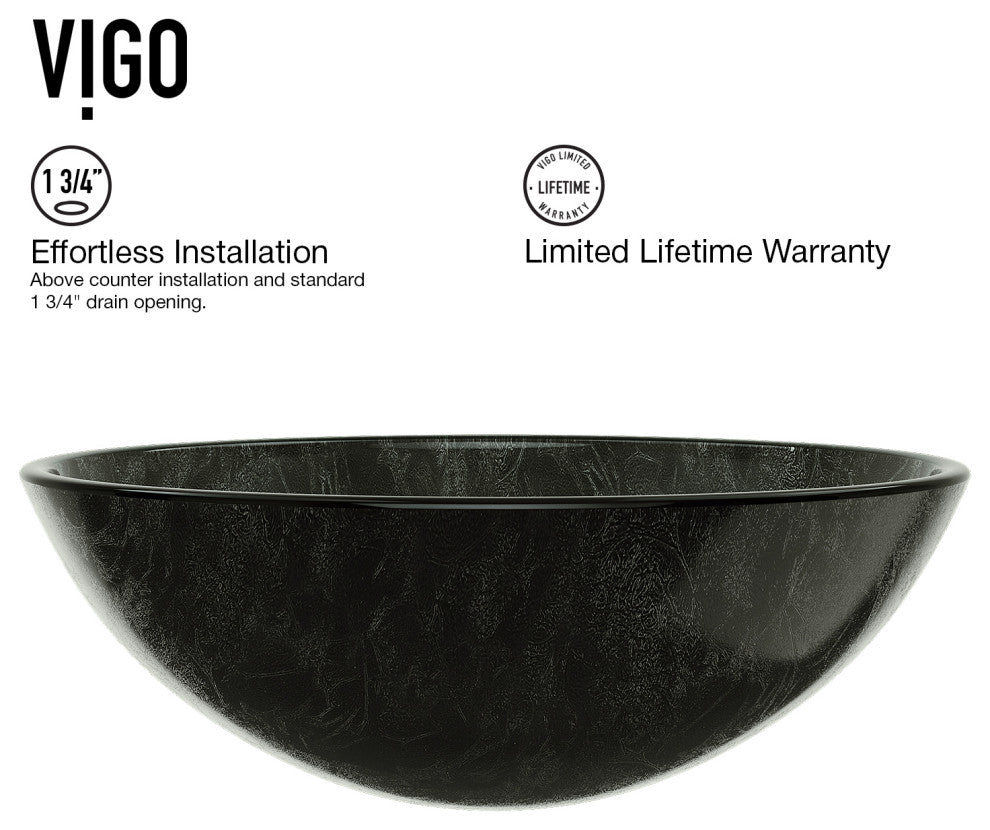 VIGO Giovanni 17"L x 17"W x 6"H Glass Round Vessel Bathroom Sink, Gray Onyx