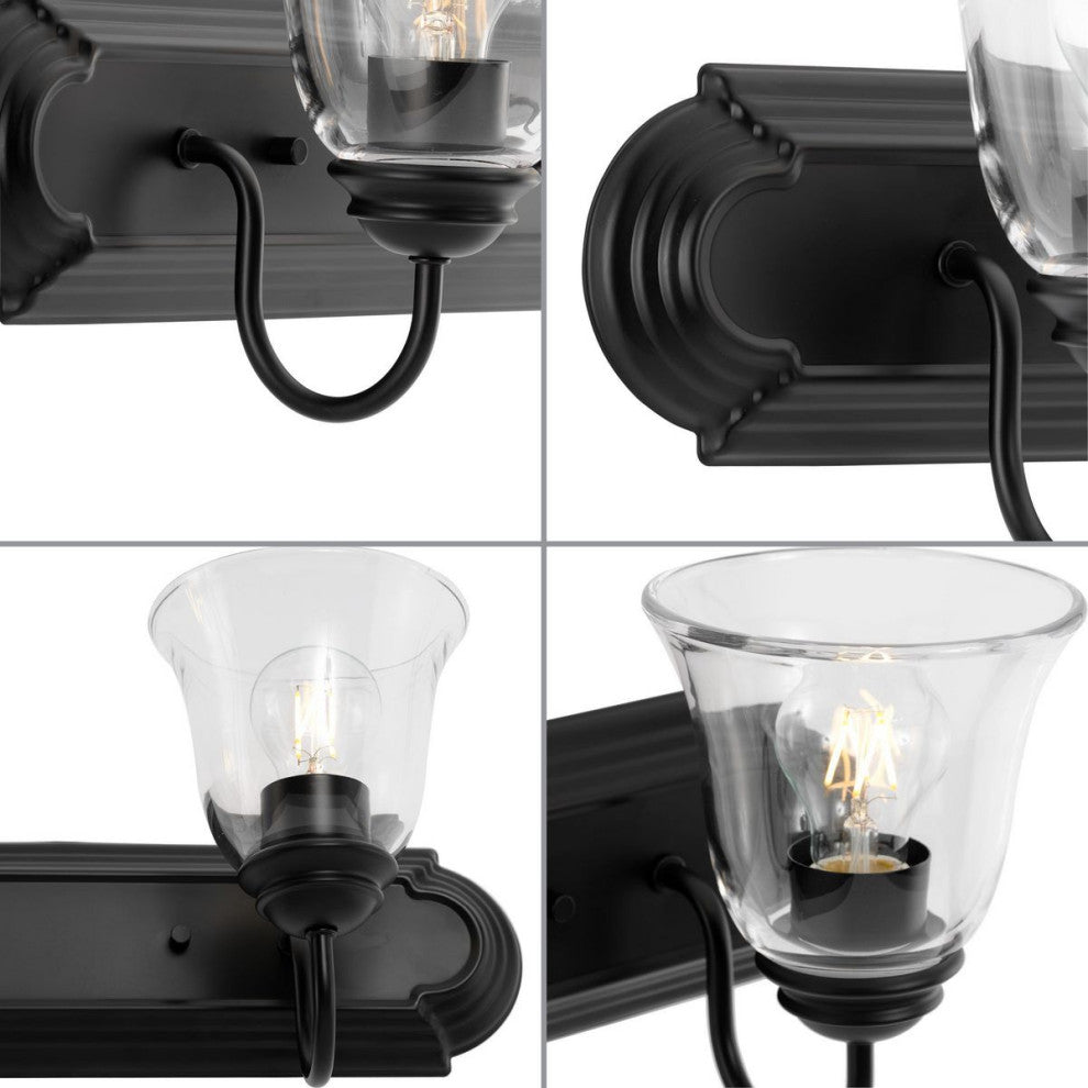 Two-Light Matte Black Transitional Bath and Vanity Light With Clear Glass