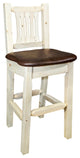 Barstool With Back, Clear Lacquer Finish With Upholstered Seat, Saddle Pattern