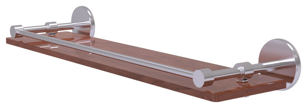 Prestige Skyline 22" Solid Wood Shelf with Gallery Rail, Satin Chrome
