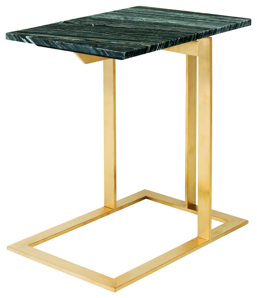 Dell Side Table in Black Wood Vein Marble and Brushed Gold Stainless Steel