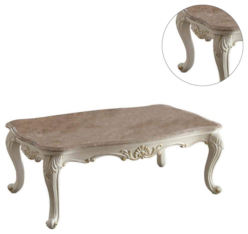 Coffee Table w/Marble Top, Pearl White