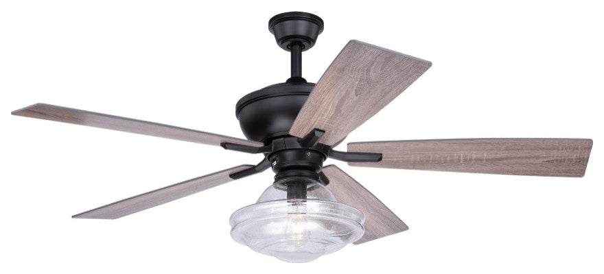 Huntley 52" Bronze Farmhouse Ceiling Fan  Schoolhouse LED Light Kit Remote, Bronze