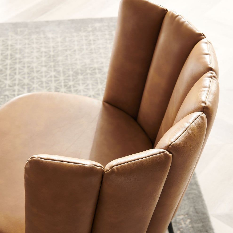 Dining Chair, Set of 2, Tan Black, Vegan Leather, Modern Bistro Hospitality