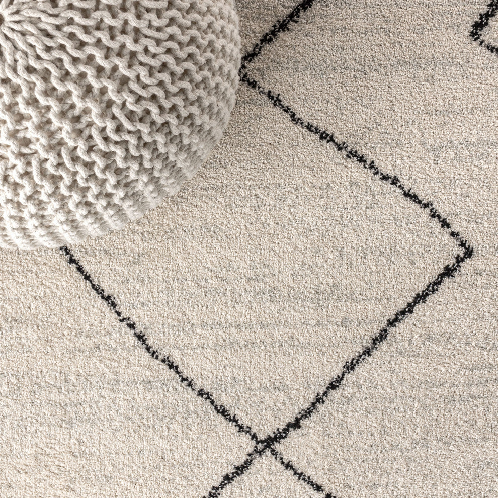 Zaina Moroccan Beni Souk Area Rug, Cream/Black, 8 X 10