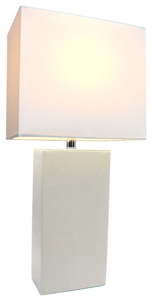 Elegant Designs Modern Leather Table Lamp With White Fabric Shade, White