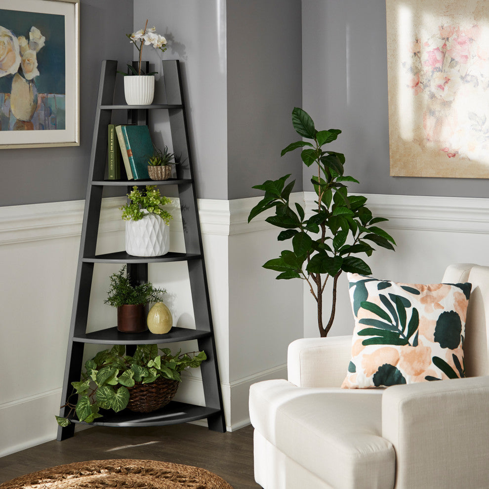 Johanna Corner Ladder Bookcase, Black