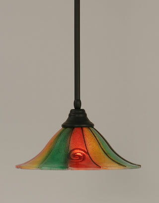 Stem Pendant In Matte Black, 14" Mardi Gras Glass