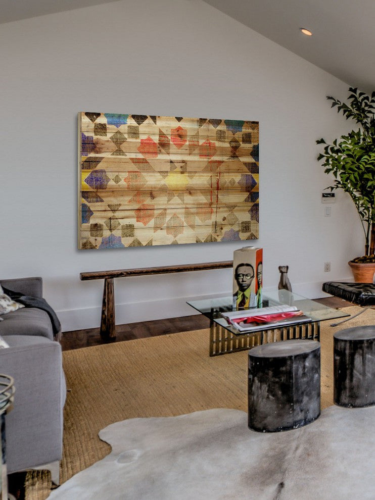 "Geometric Bloom" Print on Natural Pine Wood, 60"x40"