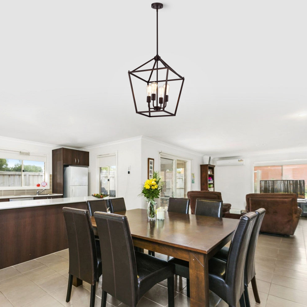 CHLOE Lighting IRONCLAD Industrial 4-Light Oil Rubbed Bronze Inverted Pendant