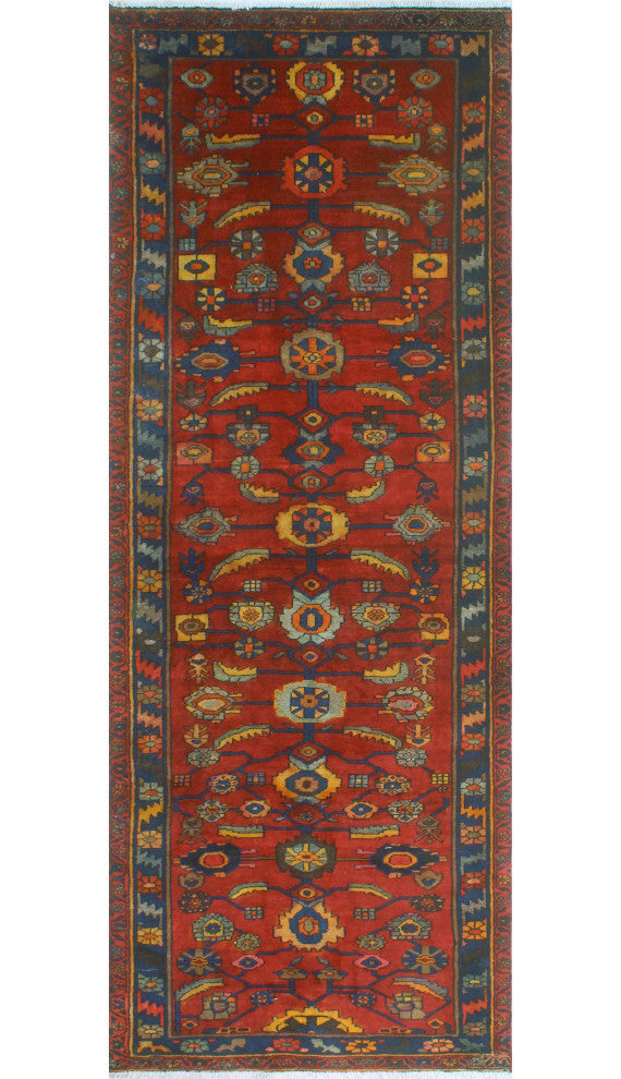 Fine Vintage Distressed Sahba Rust/Navy Runner, 4'2x11'4