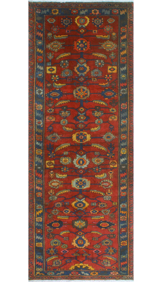 Fine Vintage Distressed Sahba Rust/Navy Runner, 4'2x11'4