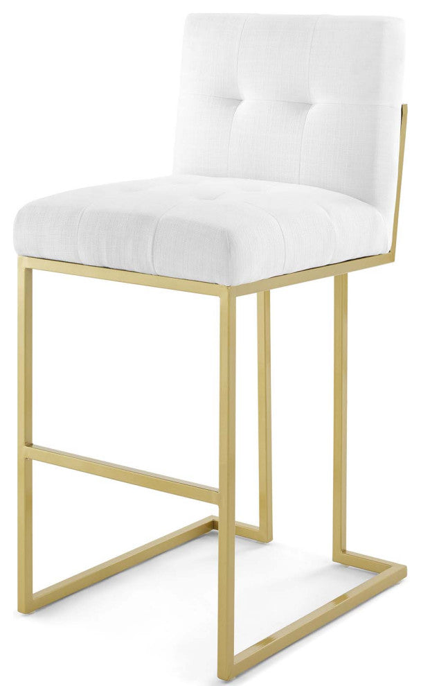 Bar Stool Chair Barstool, Fabric, Metal, Gold White, Modern, Bar Pub Cafe Bistro