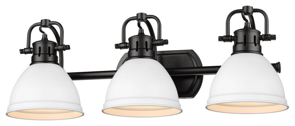 Duncan 3-Light Bath Vanity, Matte Black With Matte White Shades