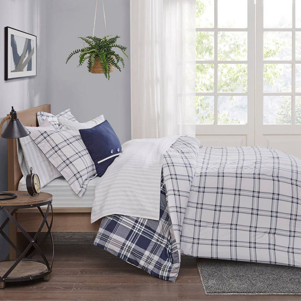Madison Park Essentials Patrick Complete Comforter and Sheet Set, Blue Plaid
