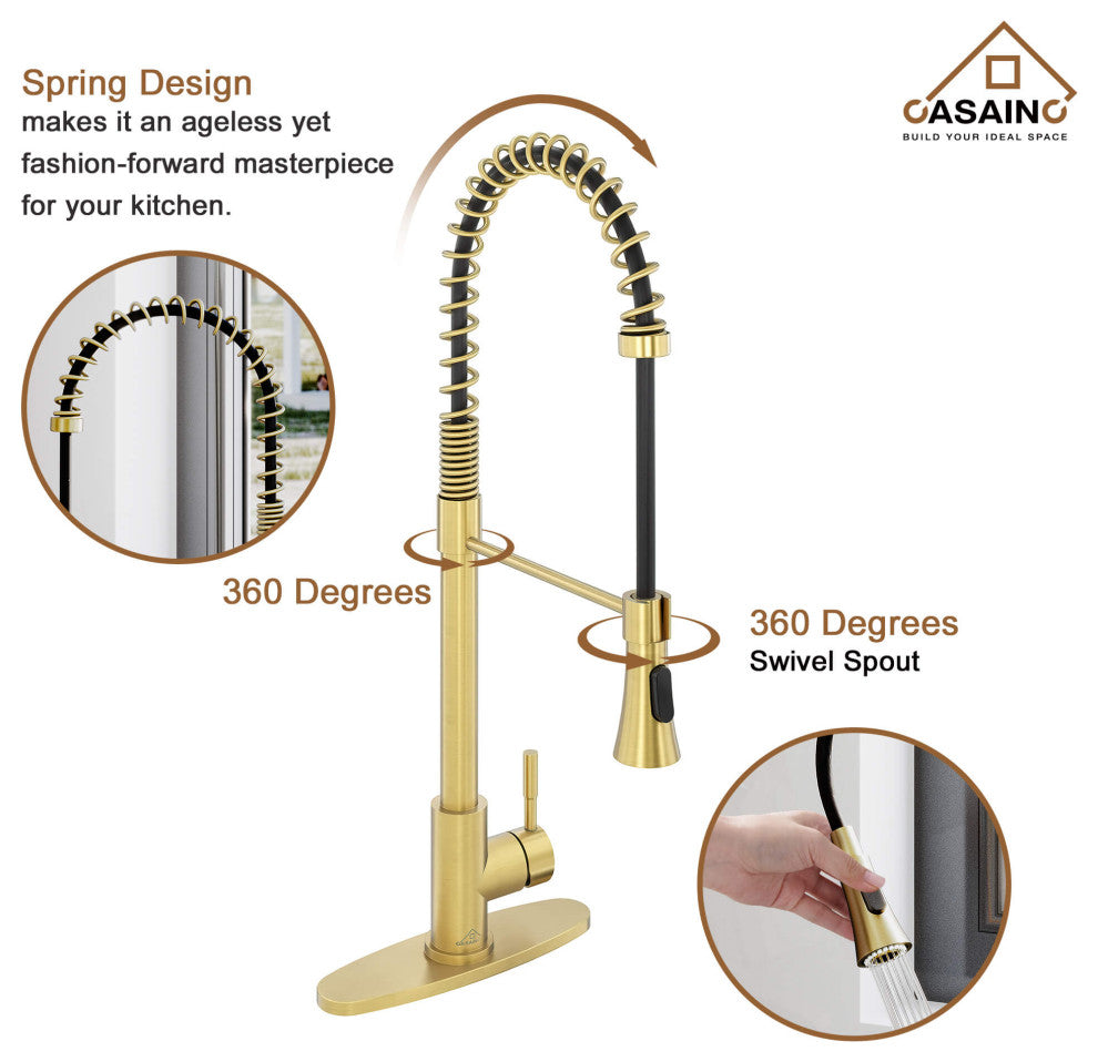 Kitchen Faucet Spring Pull Down Sprayer Dual-Function Spray Head Brushed Gold