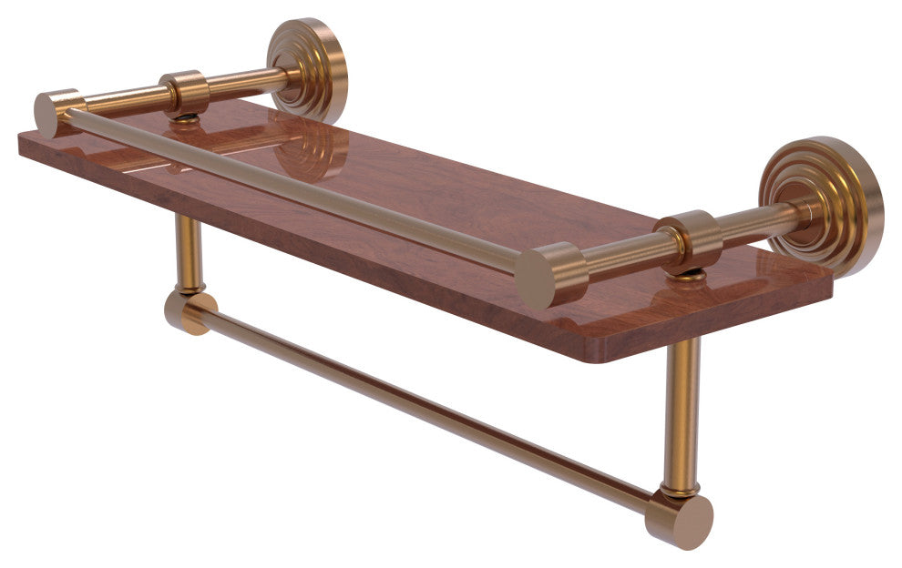 Waverly Place 16" Wood Shelf with Gallery Rail and Towel Bar, Brushed Bronze