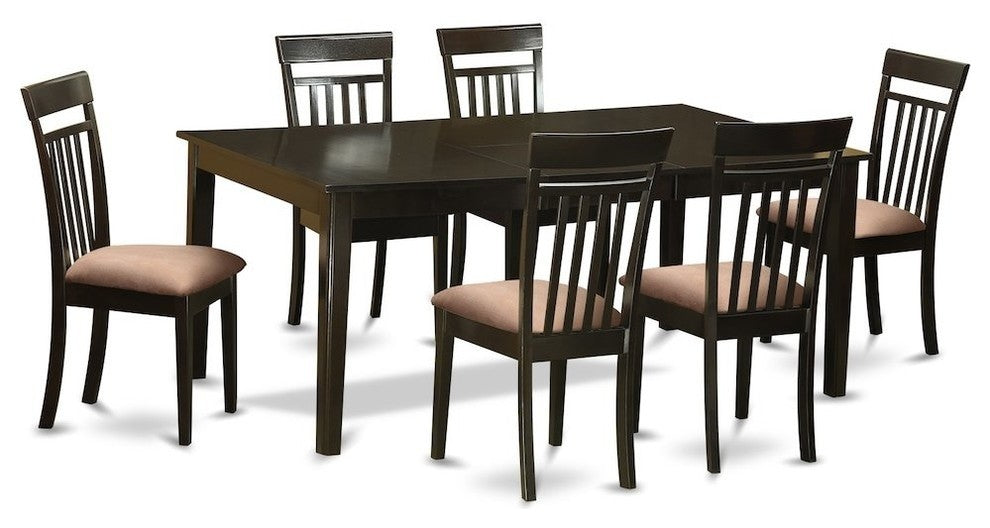 7-Piece Formal Dining Room Set, Dinette Table Featuring Leaf And 6 Dining Chairs