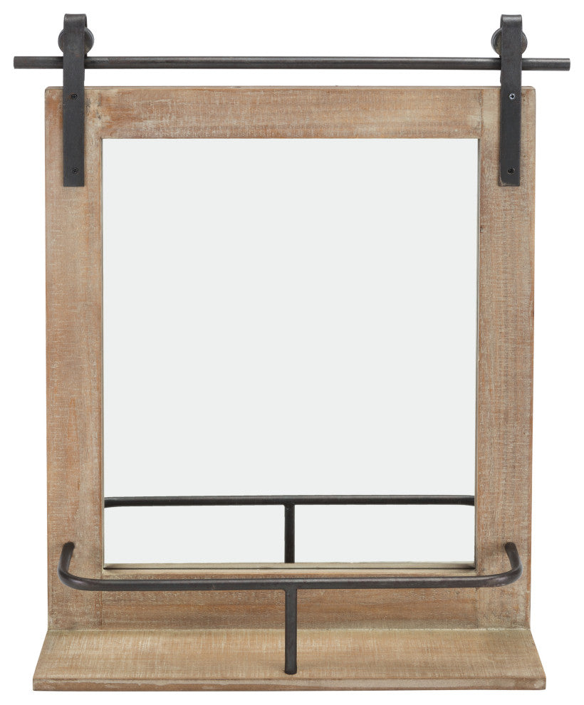 Danya B. Rustic Industrial Wall Mount Barn Door Vanity Mirror With Shelf