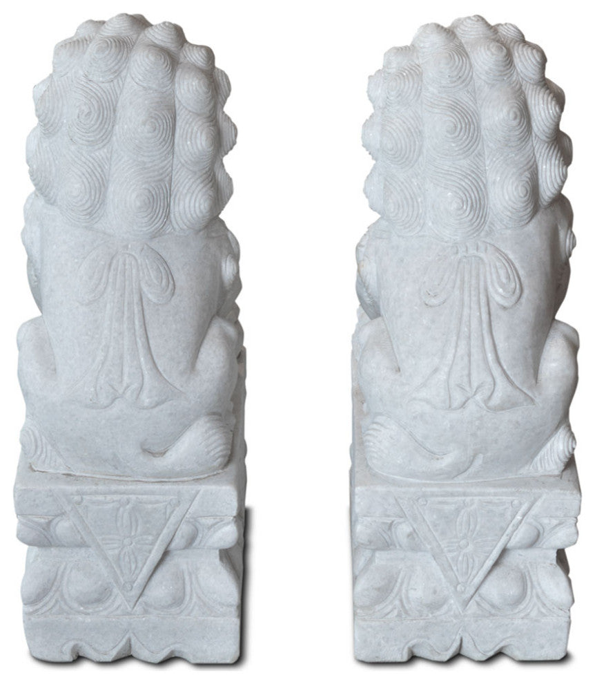 Imperial White Marble Chinese Foo Dogs Statues