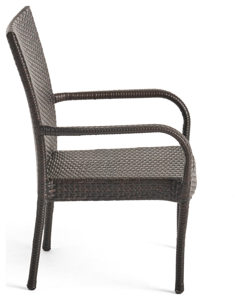 Tyrone Outdoor 6-Seater 72" Acacia Wood Dining Set With Stacking Wicker Chairs