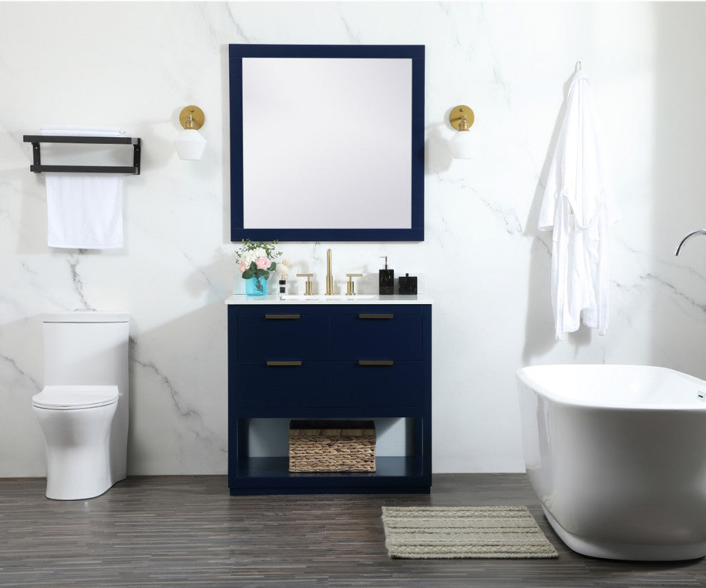 36" Single Bathroom Vanity, Blue, With Backsplash