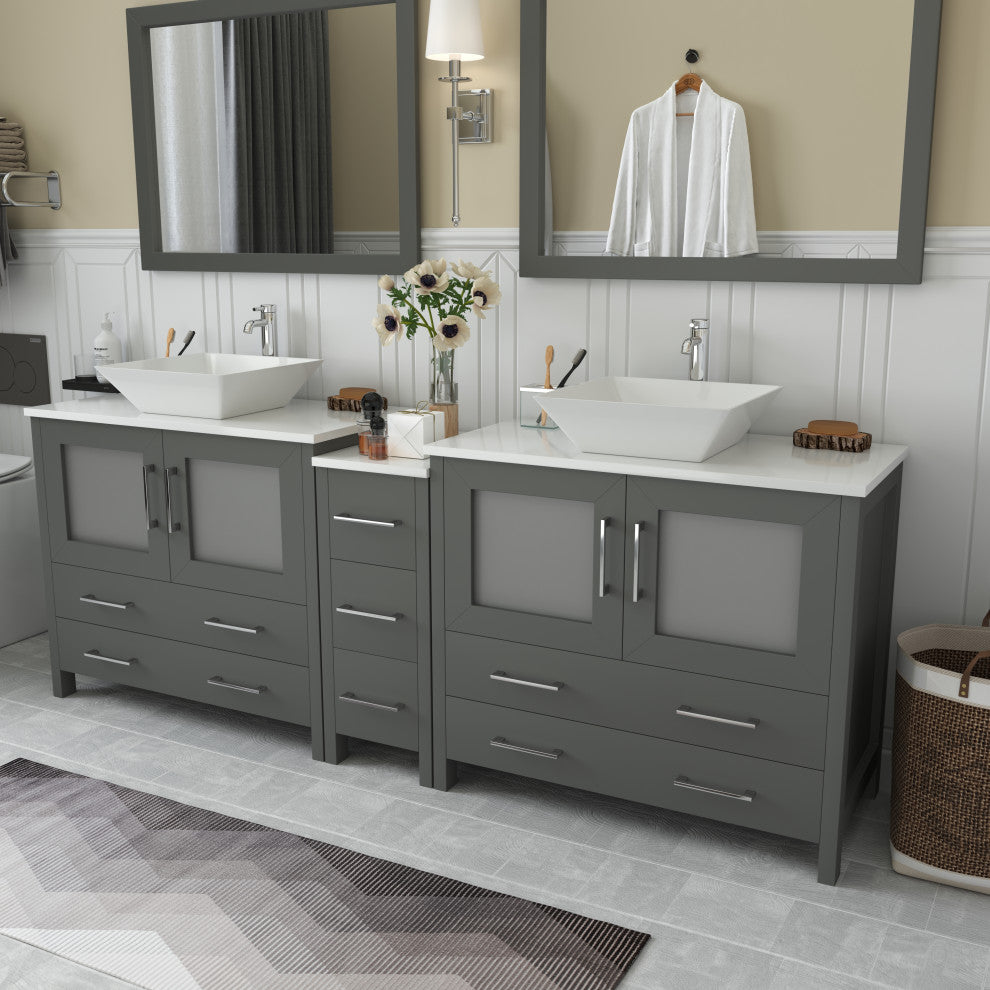 Vanity Art Vanity Set With Vessel Sink, Gray, 84", Standard Mirror