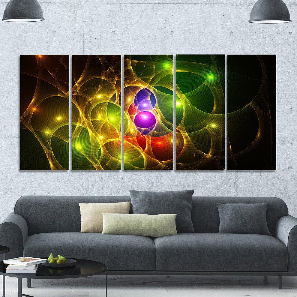 Glowing Fractal Underwater World, Abstract Wall Art Canvas, 60"x28", 5 Panels