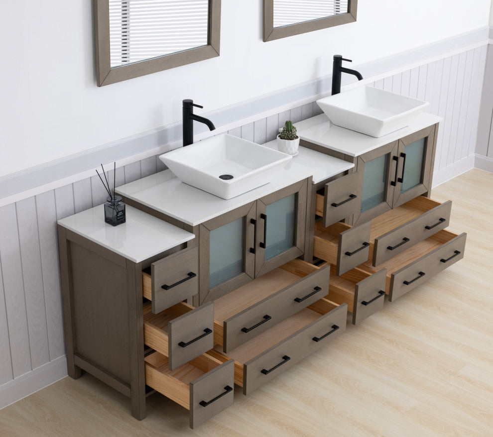 Vanity Art Vanity Set With Vessel Sink, Driftwood Gray, 84", Standard Mirror