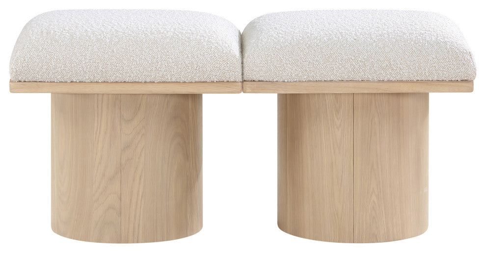 Pavilion Boucle Fabric Upholstered 2-Piece Modular Bench, Cream, Natural Finish