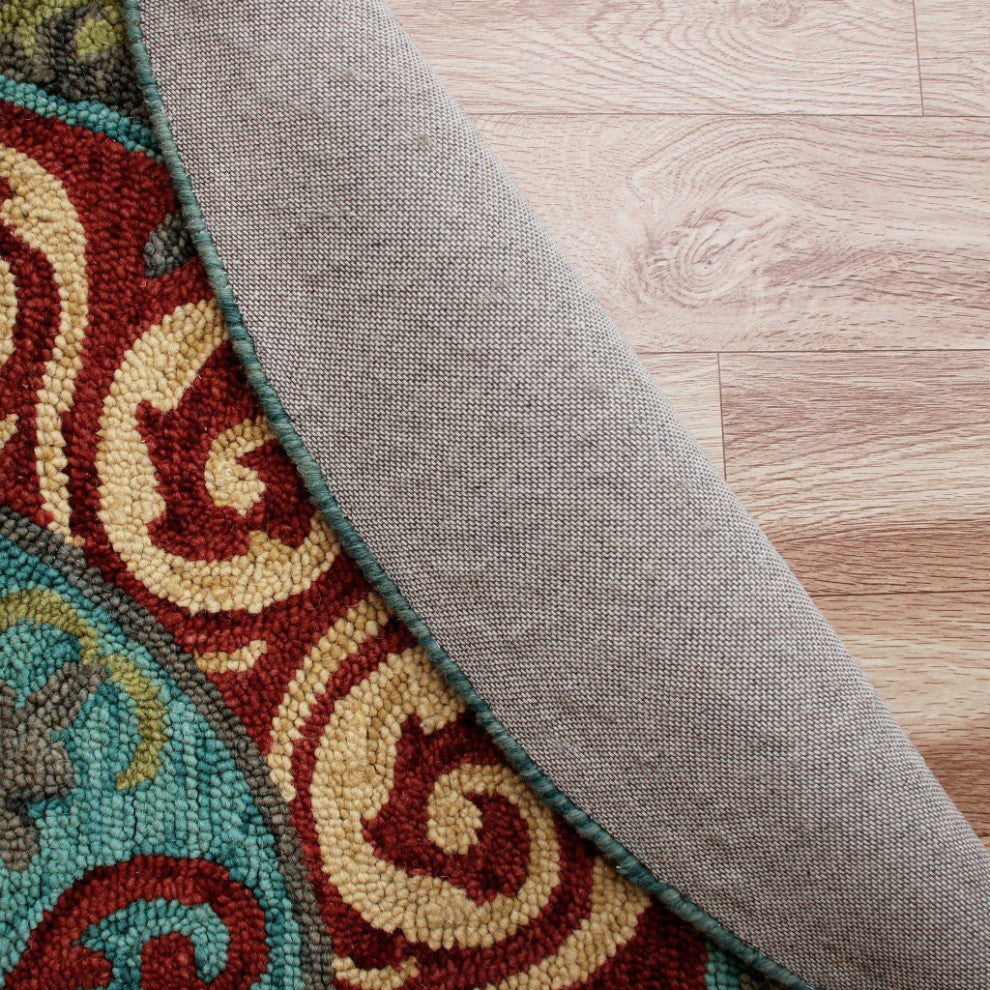 7" Round Red and Sage Medallion Area Rug