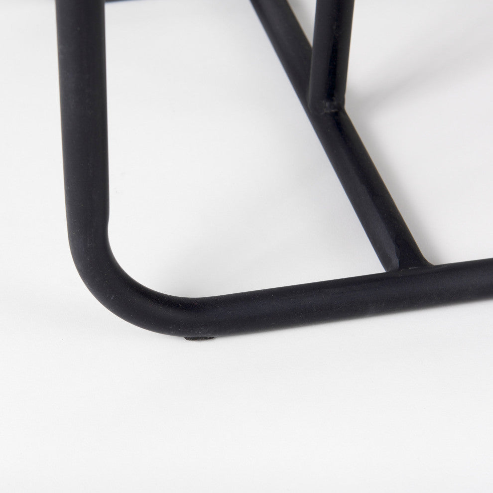 Kyra 12Lx20Wx23H White Marble Top With Black Iron Frame C-Shaped Side Table