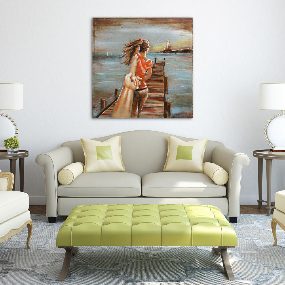 "Lighthouse" Mixed Media Iron Hand Painted Dimensional Wall Art 40"x40"