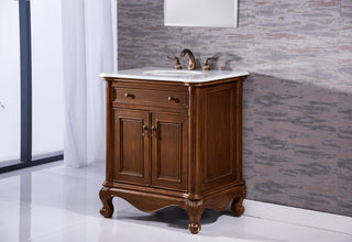 30" Single Bathroom Vanity, Teak Color With Ivory White Quartz