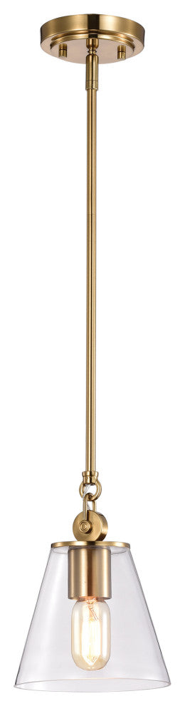 Dover 1-Light Small Pendant, Vintage Brass With Clear Glass