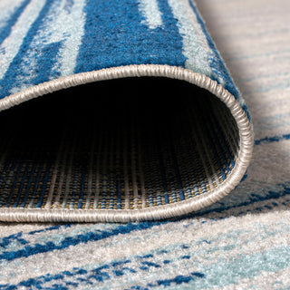 Linear Modern Half-Stripe Area Rug, Blue/Cream, 4 X 6