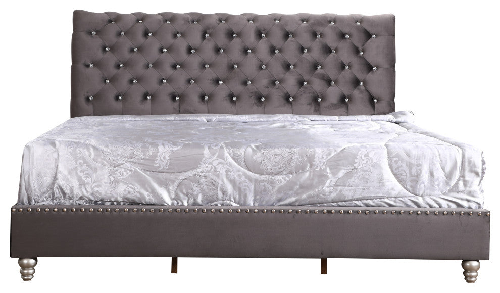 Princeton Tufted Upholstered Faux Leather Bed, Smoke Gray, King