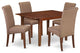 5Pc Kitchen Table, Linen Brown Fabric Dining Chairs, Mahogany Chair Legs