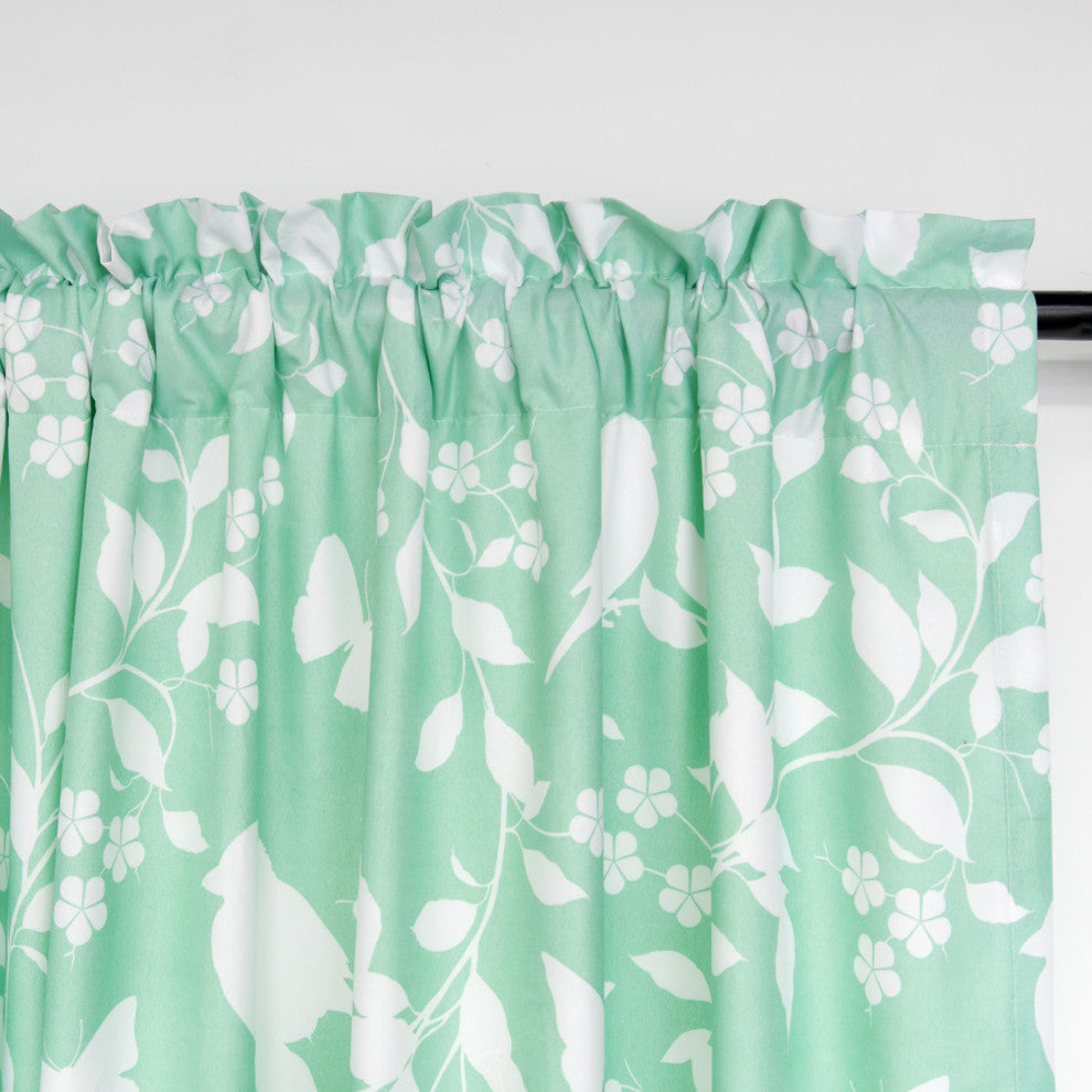 Printed Microfiber Birdsong Curtains, Set of 2, Teal