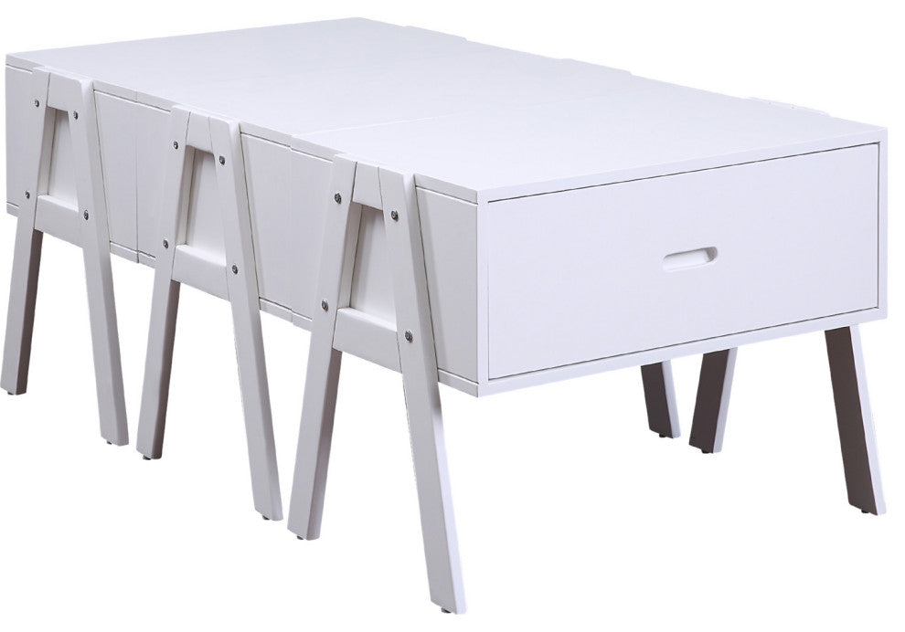 Rectangular Convertible Coffee Table, White Finish