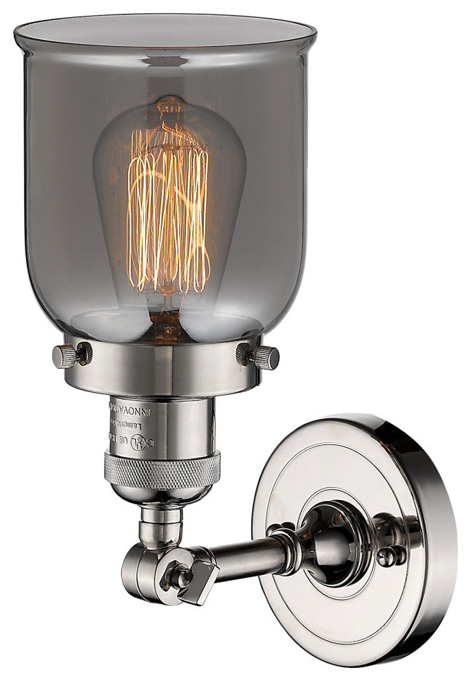 Small Bell 1-Light Sconce, Smoked Glass, Polished Nickel