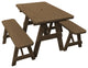 Pressure Treated Pine Picnic Table With 2 Benches, Mushroom Stain, 5 Foot, With Umbrella Hole