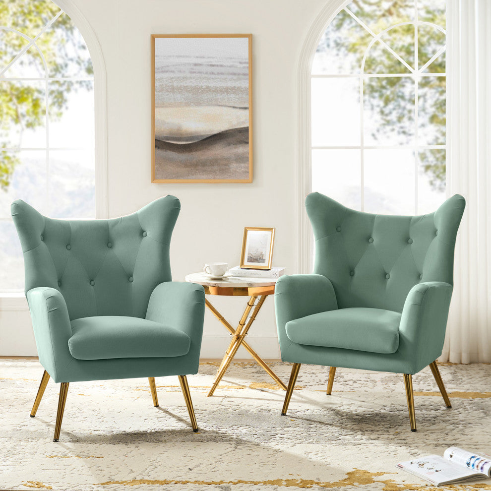 Upholstered Accent Chair With Tufted Back, Set of 2, Sage